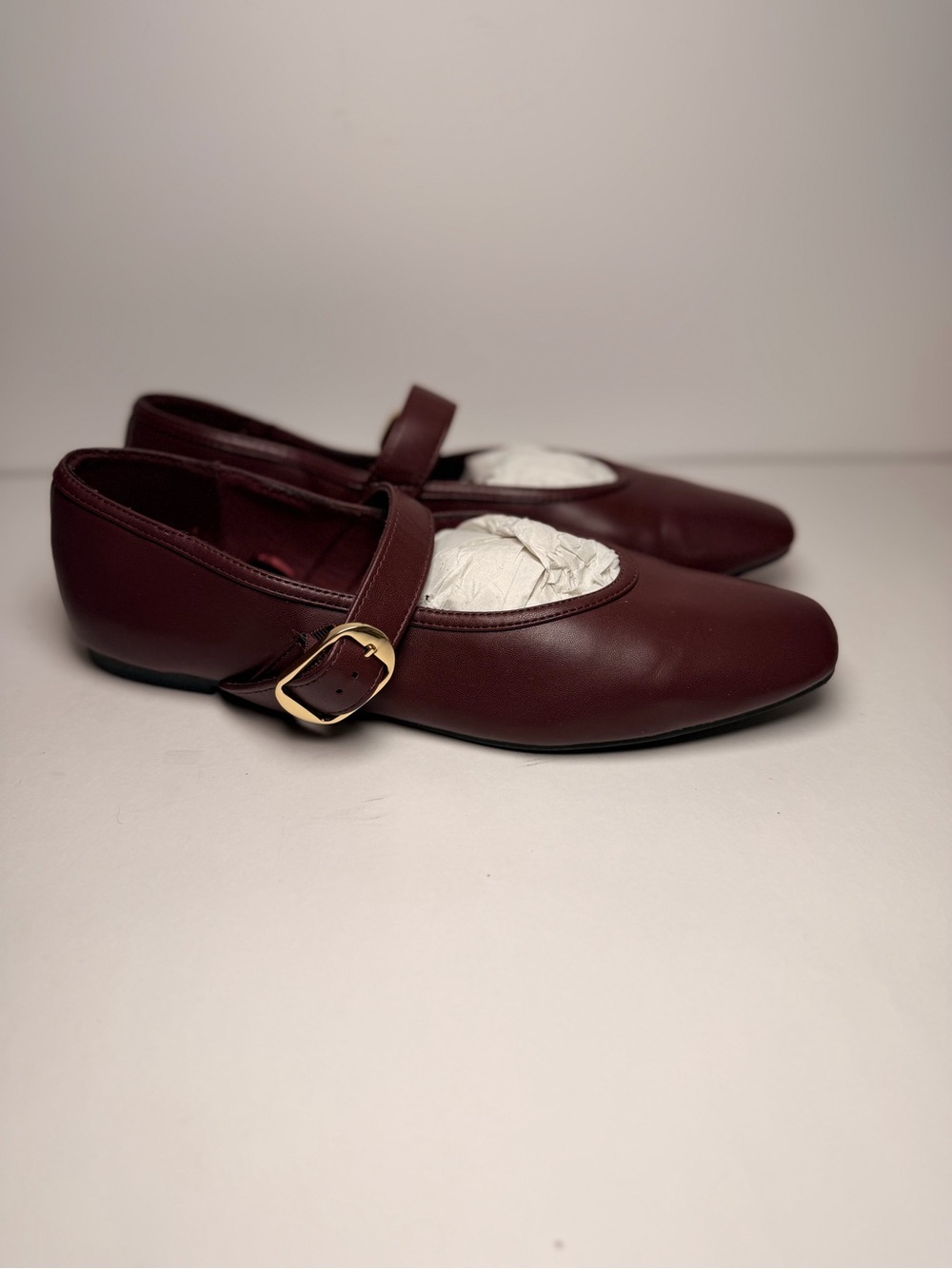 Old Navy Wine Mary Jane Flats with Gold Buckle